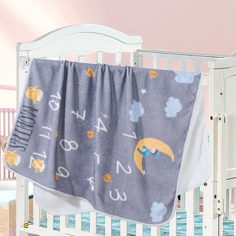 1 Set Baby Monthly Record Growth Milestone Blanket Newborn Photography Props Accessories Creative Cartoon Bear Printing 2