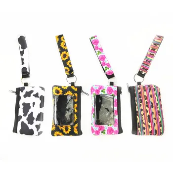

New Arrival 8Style Neoprene Card Pocket Keychain Mini Neoprene Woman Change Handbag With PVC Window Party Favors