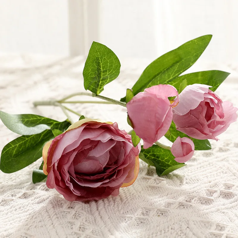 4PCs Silk Peony Bouquet Home Decoration Accessories Wedding Party Scrapbook Fake Plants Diy Pompons Artificial Roses Flowers