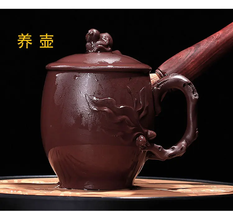 Office Clay Cup with Cover Flower Stickers Entirely Handmade Cup Longevity Peach Cup Top Grade Tea Set Gift Customization Manufa