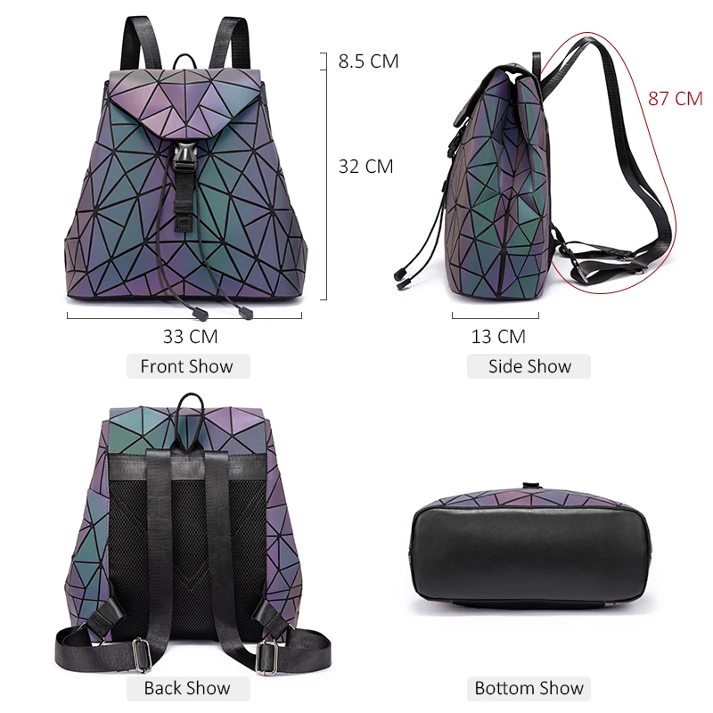 Женский рюкзак LOVEVOOK, школьный портфель большой емкости для девочек-подростков, складной геометрический рюкзак для путешествий, изготовлены из пециальных светоотражающих материалов