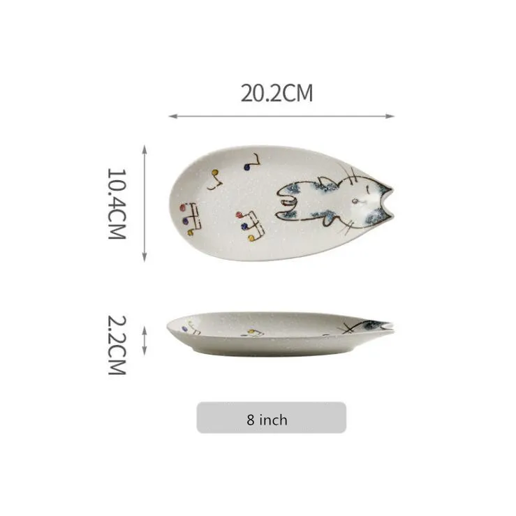 8 inch plate Японская керамическая обеденная тарелка керамическая столовые приборы в форме котов симпатичная посуда фруктовая десертная тарелка креативная мультяшная ручная цветная кошка - Цвет: 8 inch plate