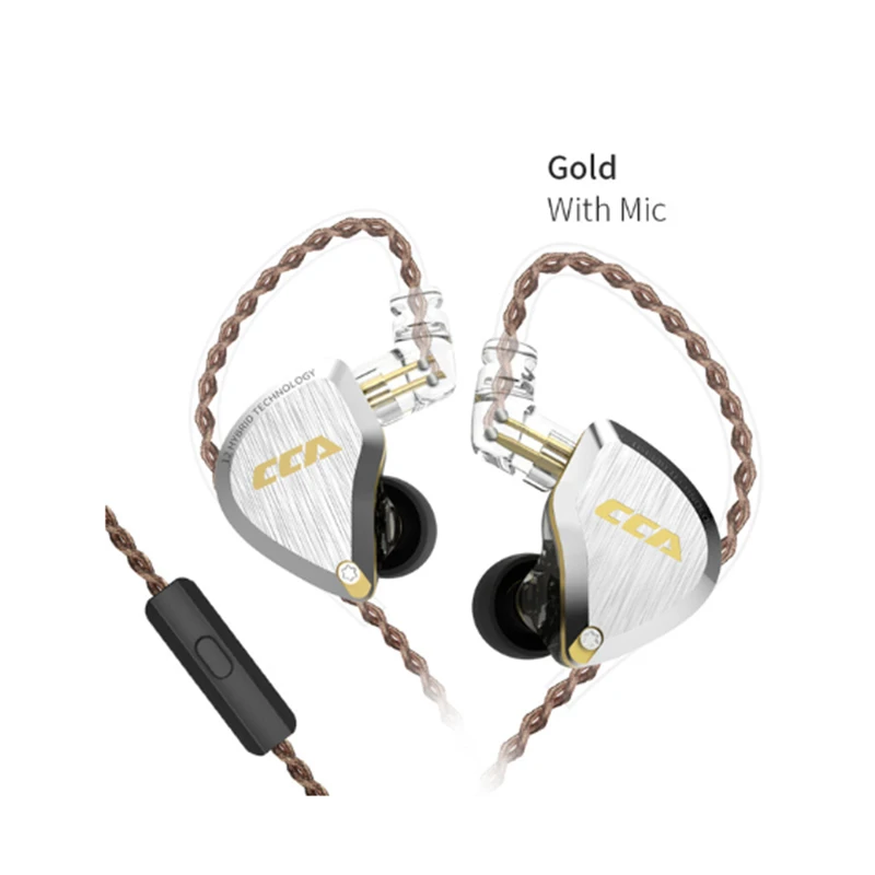 gold with mic Дропшиппер OPA CCA C12 5BA+ 1DD 12 шт гибридные наушники-вкладыши HIFI монитор с басом наушники-вкладыши - Цвет: gold with mic