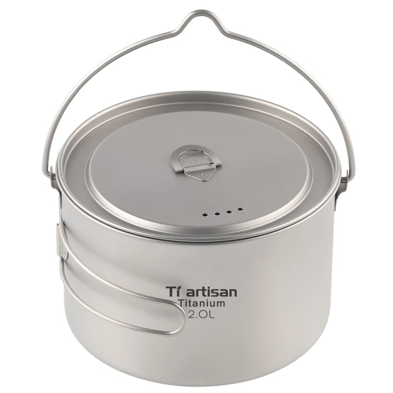 

Tiartisan 2000ml Outdoor Titanium Pot Water Cup Tableware Outdoor Camping Cooking Pots Picnic Hanging Pot with Lid Handle