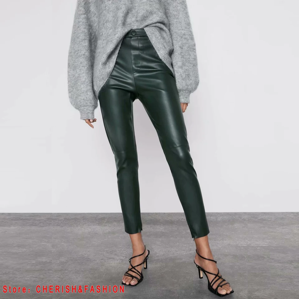 leather pants green