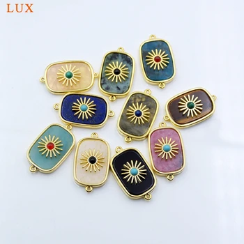

Natural Gems Stone with Flower Metal pendants Fashion Gold-plated Crystal charm Stone Beads Paved connector for bracelet making