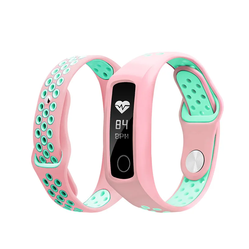 pink cyan Два-Цвет мягкий силиконовый ремешок для honor band 4/5/3 спортивный ремешок пористый вентиляции Цветной браслет honor band 4 ремень - Цвет: pink cyan