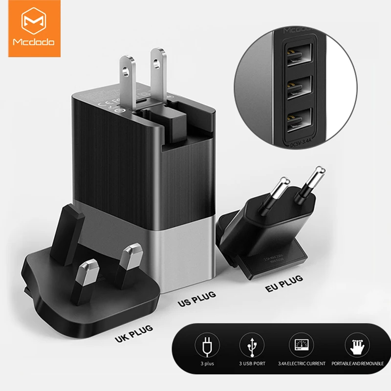 USB зарядное устройство Mcdodo EU/US/UK 3 в 1 Универсальный дорожный мобильный телефон