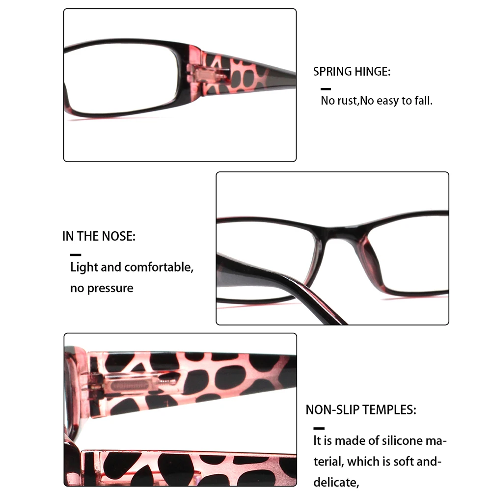 Reading Glasses Ladies Quality Fashion Rectangular Frame with Comfort Spring Hinge Reader Eyeglasses for Women 2.0 3.0 4.0 5.0