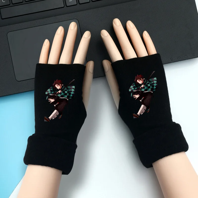 Вязаные перчатки Kimetsu No Yaiba Demon Slayer Nezuko Tanjirou, хлопковые теплые рукавицы на запястье, аксессуары для косплея, подарок на зиму