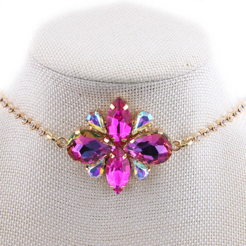 

Brand Choker Necklace Hot Crystal Flowers Crystal Necklace for Woman Korean Necklaces bohemian jewelry gold necklace