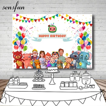 

Sensfun Photography Backdrops Cocomelon Bunting Balloons Children Birthday Party Backgrounds For Photo Studio 7x5ft Customized