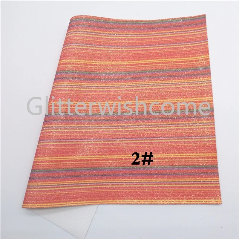 Glitterwishcome 21X29 см A4 Размер радужные полосы блестящая ткань, синтетическая кожа ткань листы, из искусственной кожи для бантов, GM485B
