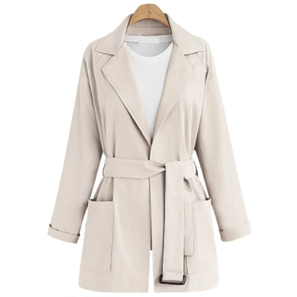 

Trench Coat for Women Winter Autumn 2019 Fashion Casual Slim Solid Windbreaker with Belt Office Lady Warm Outwear Duster Coat