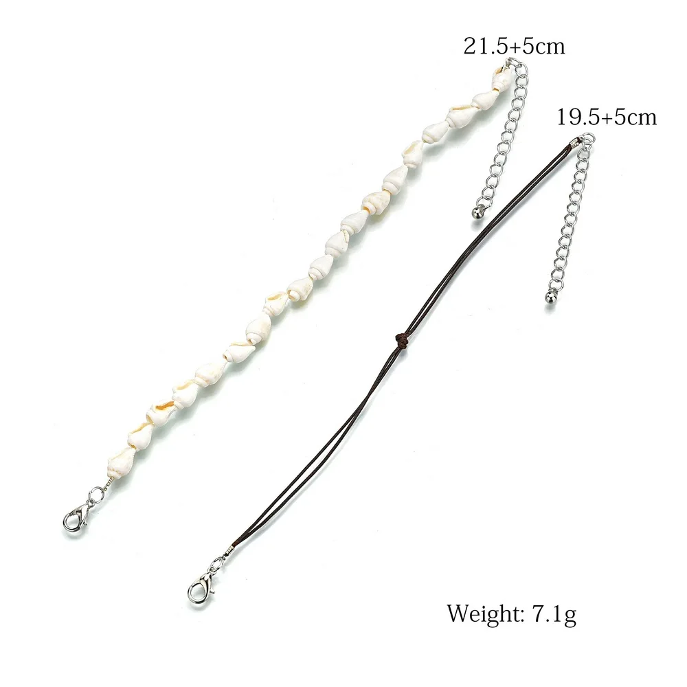 

Europe And America-Style Retro Leather Rope Weaving Conch Shells Handmade Beaded Bracelet Multilayer Beach-Style Foot Ornaments