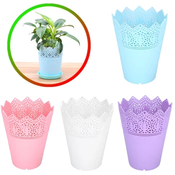 

Lace Plant Vase Pot Plastic Home Decoration Herb Planter Organizer Makeup Brush Flower Pots Desk Tidy Holder for Small Plants