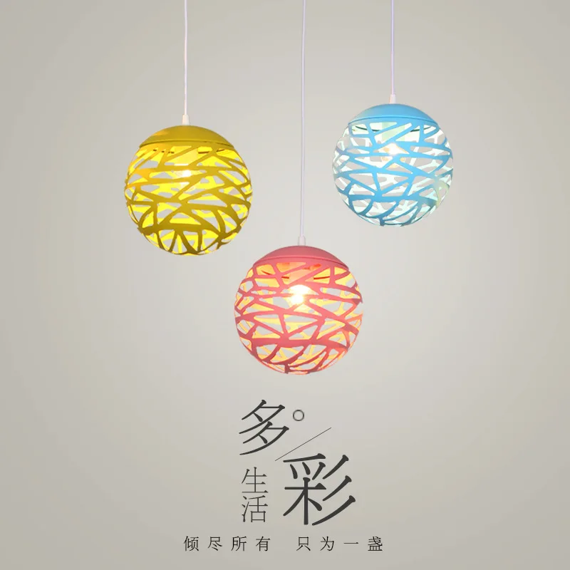 

Modern simple hollow ball iron art colorful chandelier dining room bar exhibition hall corridor macarone Chandelier