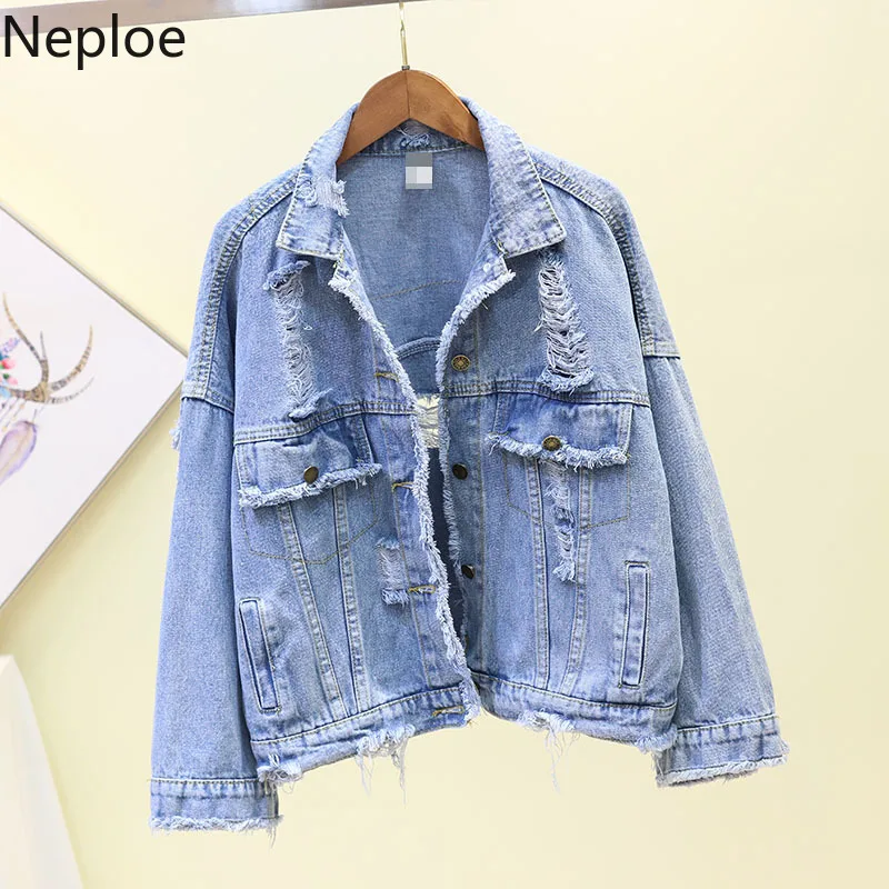 Neploe/Корейский модный джинсовый жакет с дырками ручной работы; свободная Осенняя Студенческая куртка; Casaco Feminino; зимняя куртка; Abrigo Mujer; 46114