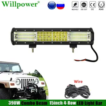

4x4 Truck Car Bullbar Quad Row 15" LED Light Bar For Jeep Polaris UTV ATV Offroad SUV Pickup Driving Lamp Spot Flood Fog Light