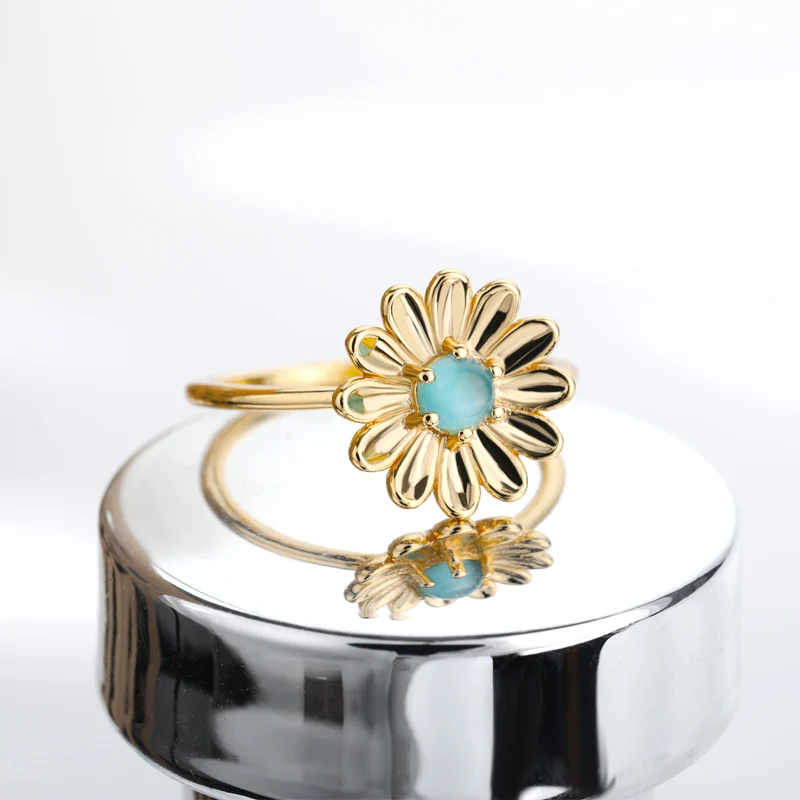 Aesthetic Opal Lotus Couple Rings For Women Friend Gold Stainless Steel Sun Flower Finger Ring Vintage Wedding Jewelry Bague BFF | Украшения