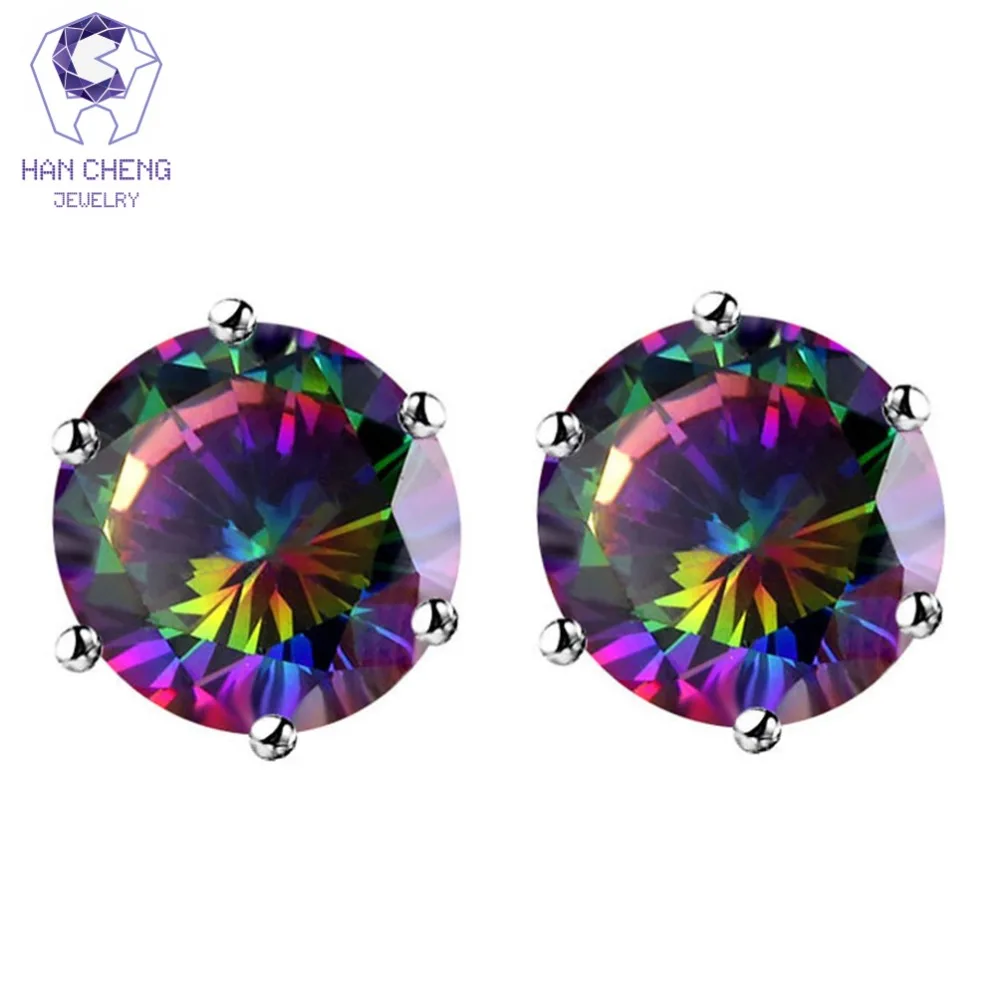 HanCheng New Fashion Copper Nail AAA Zircon Gem Stone Crown Round Stud Earrings For Women Jewelry brincos bijoux | Украшения и