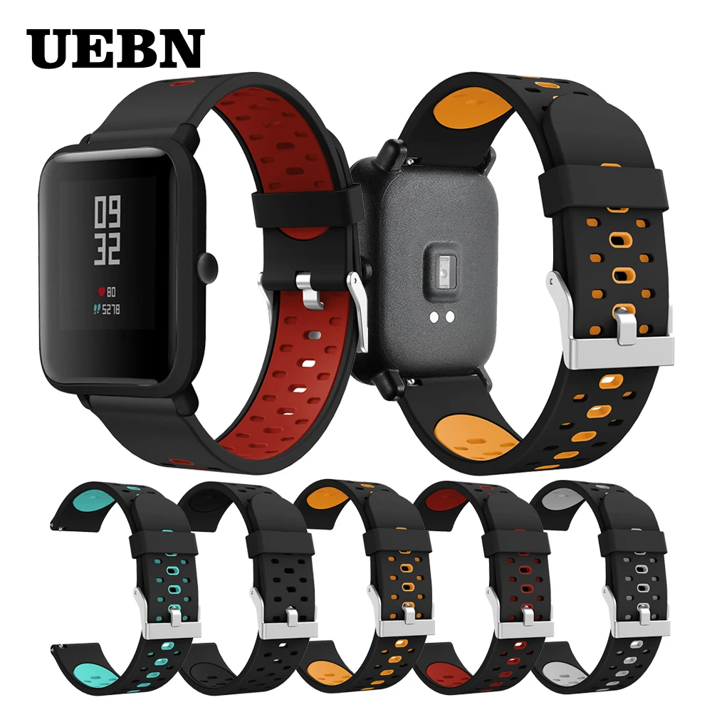 UEBN 20 мм силиконовый Запасной ремешок для часов Xiaomi huami Amazfit bip спортивный