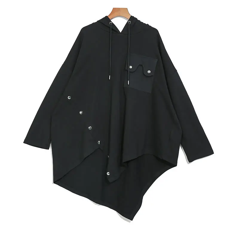 XITAO/черные необычные женские худи, пуловер с карманом и капюшоном, дизайн, осенние элегантные толстовки с капюшоном GCC2111 - Цвет: black GCC2111