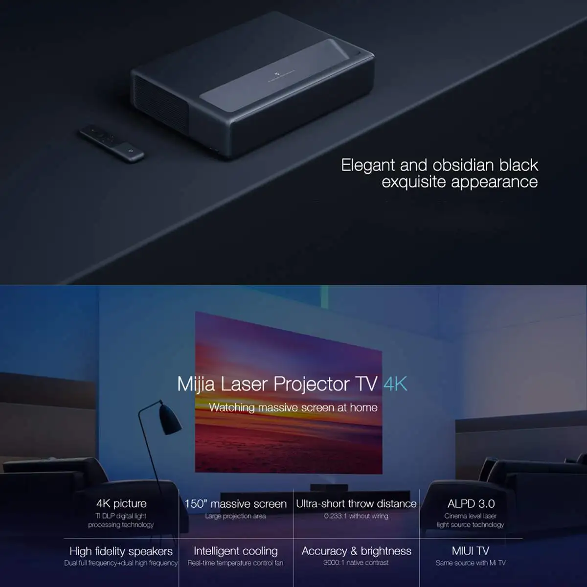 Xiaomi mjgtyds03fm MIUI TV 2 Гб 16 лазерный проектор HDR ТВ 4K bluetooth Wi Fi 3D домашний кинотеатр с