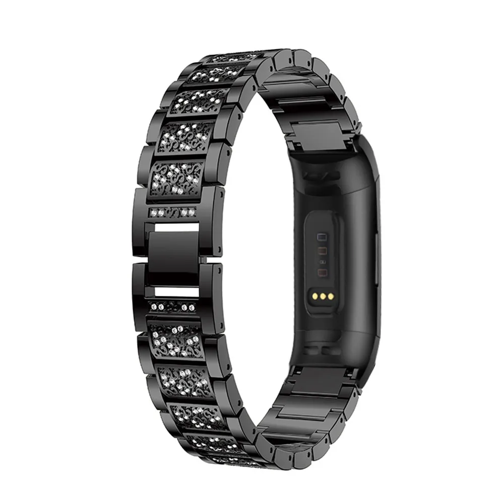 Ремешок для часов Fitbit Charge 3, ремешок для наручных часов из нержавеющей стали, металлический ремешок, блестящие стразы, браслет для Fitbit Charge 3