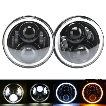 

60W 7Inch Round LED Headlights Halo Angle Eyes Amber Turn Signal with Hi-Lo Beam for '97-'17 Jeep Wrangler JK JKU LJ TJ