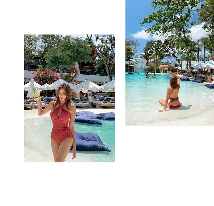 South Korea New Style One-piece Triangle Halter Sexy Slimming Holiday Swimsuit Women's Swim Wear Bikini