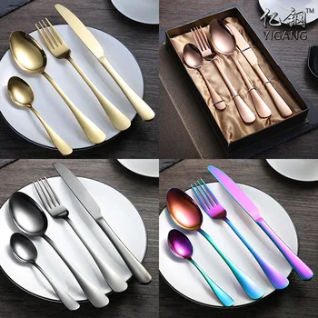 

24 PCS/set Fork Spoon Knife Tableware sets 410 Stainless Steel Dinnerware Gold Plated western style steak Spoon Knife Fork sets