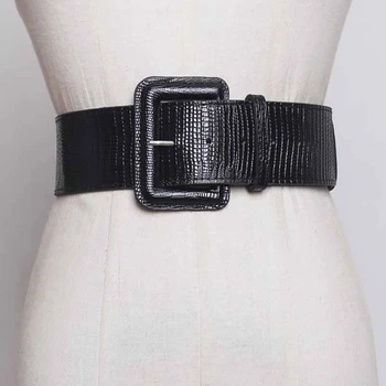

SondrNew Fashion 2020 Summer Autumn Simple Square Pin Buckle PU Leather Girdle Wide Waist Belts Woman All Match N241