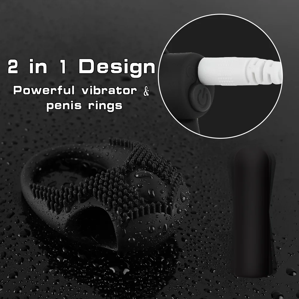 Cock Ring Vibrating For Men Delayed Ejaculation Penis Ring 10 Speeds Vibrator USB Charging Silicone G