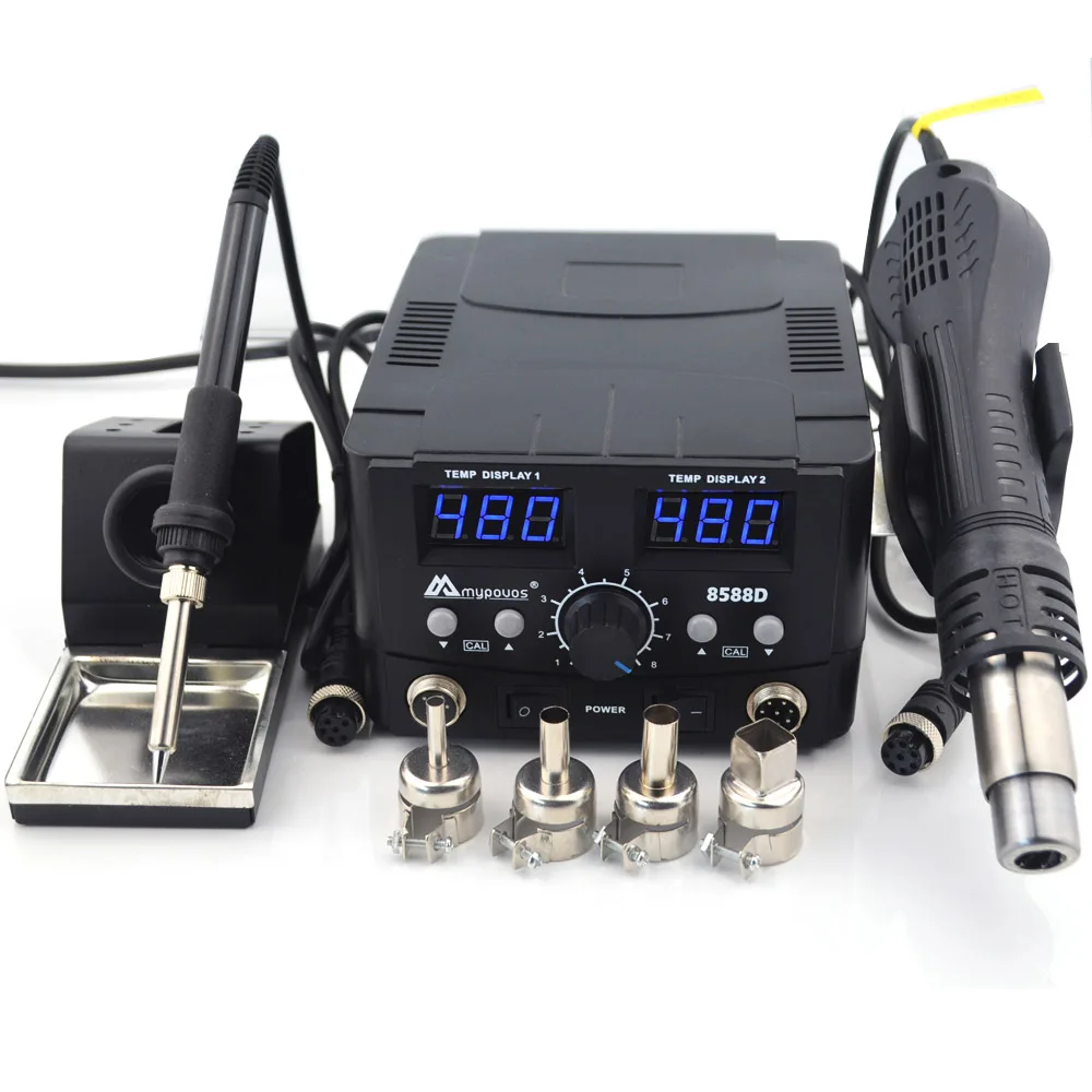 2 IN 1 800W LED Digital Soldering Station Hot Air Gun Rework Station Electric Soldering Iron For Phone PCB IC SMD BGA Welding inverter arc welder Welding Equipment