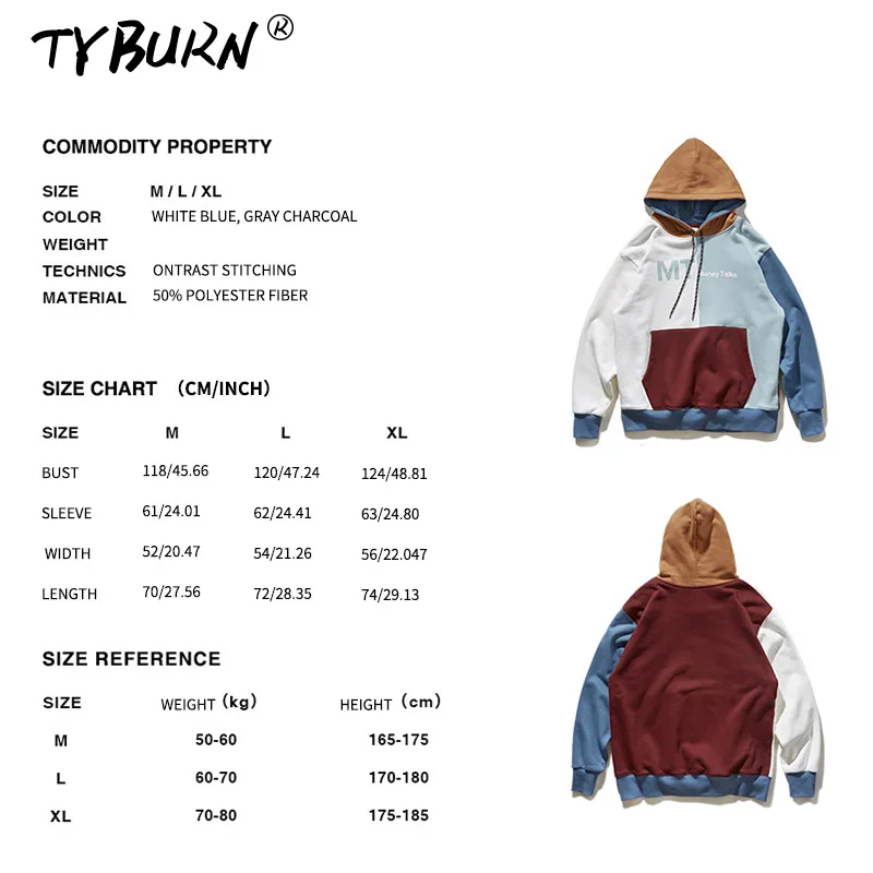TYBURN мужские хлопковые индивидуальные контрастные толстовки Толстовка Зимняя строчка мужские с капюшоном высокого качества мужские с капюшоном