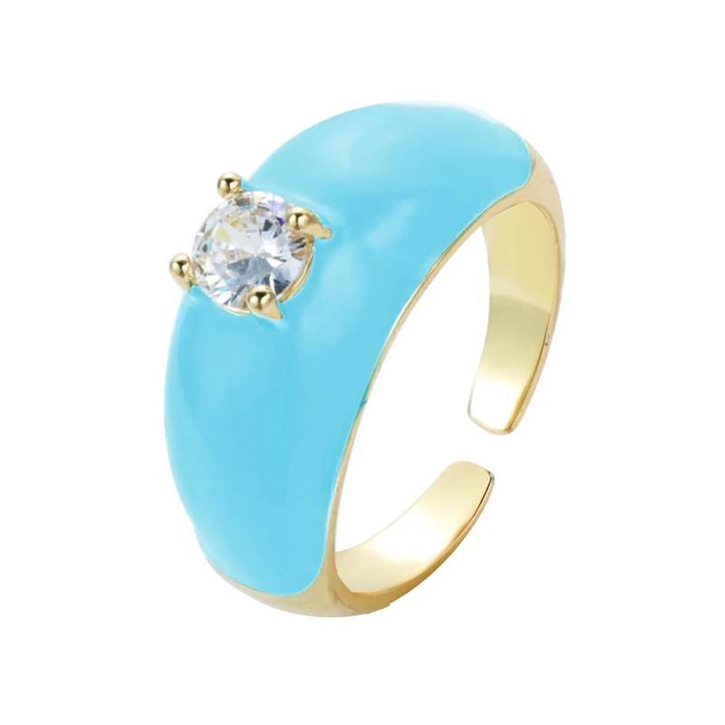 2021 INS Color Rainbow Fashion Rings For Women Finger Jewelry Clear CZ Colorful Neon Enamel Open Adjusted Dome Ring
