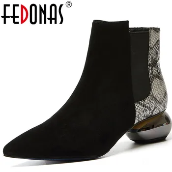 

FEDONAS Sexy Mixed Colors Ankle Boots Suede Leather Pointed Toe Thick Heels Pumps Winter Newest Party Night Club Shoes Woman