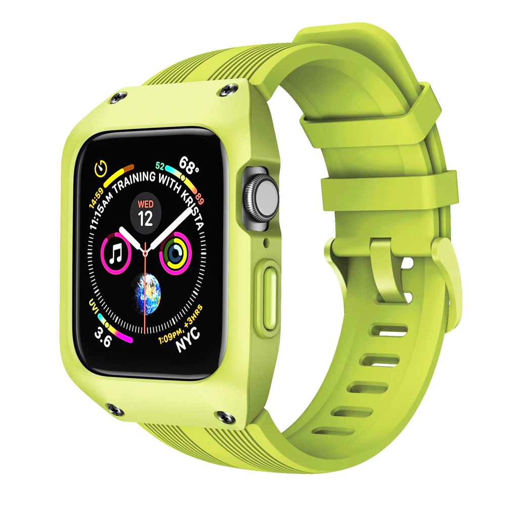 

For 42mm 44mm 40mm 38mm Apple Watch Band and Protective Case 2 in 1 Silicone Sports iwatch Strap Men's Women's Smartwatch Belt.