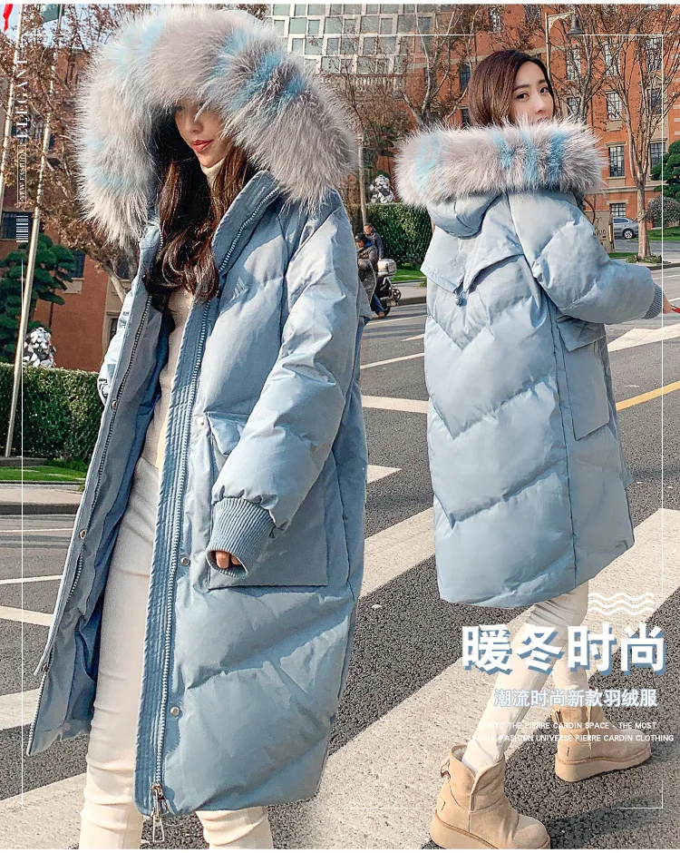 Heydress теплый длинный пуховик модный Свободный утепленный большой меховой воротник зимний женский пуховик с капюшоном пуховик верхняя одежда
