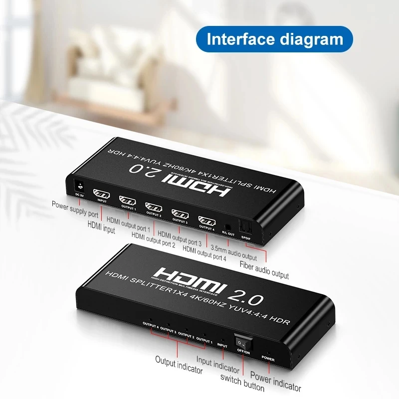 HDMI2.0 й 1 in 4  ˷̴ 4K @ 60Hz  ÷̿, 1x4 HDMI й HDCP2.2 fo 4kr Xbox PS4 ȭ й