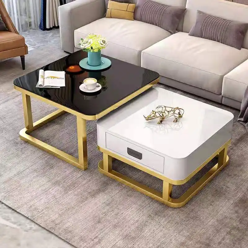 『Cheap!!!』- Nordic coffee table TV cabinet combination modern living
room square tea table household small apartment tempered glass table