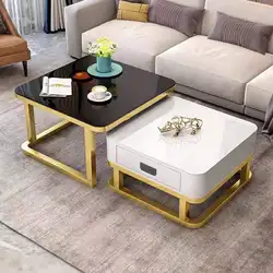Mesa de centro nórdica para el hogar, mueble de TV, combinación de mesa de té cuadrada moderna para sala de estar, mesa de vidrio templado para apartamento pequeño