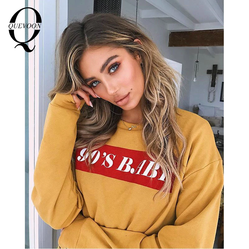 

QUEVOON Streetwear Fashion Female's Sweatshirts Letter Print Long Sleeve Crewneck Cropped Hoodies Fall Women Style New 2020 Top