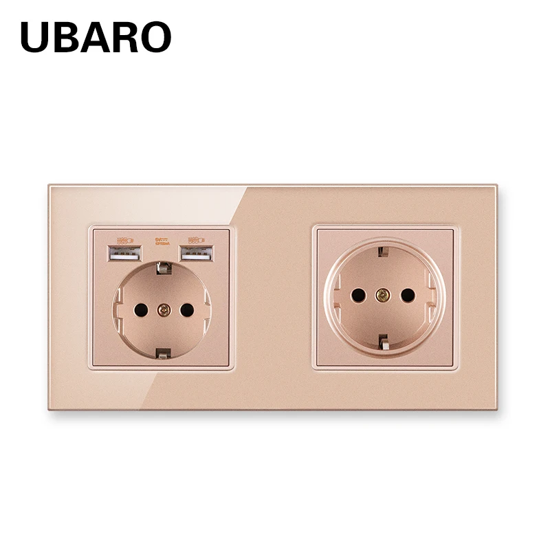 

UBARO 172*86 German Standard Crystal Tempered Glass Tomada usb priz Socket Enchufe usb pared Outlet Sockets Steckdose AC100-250V