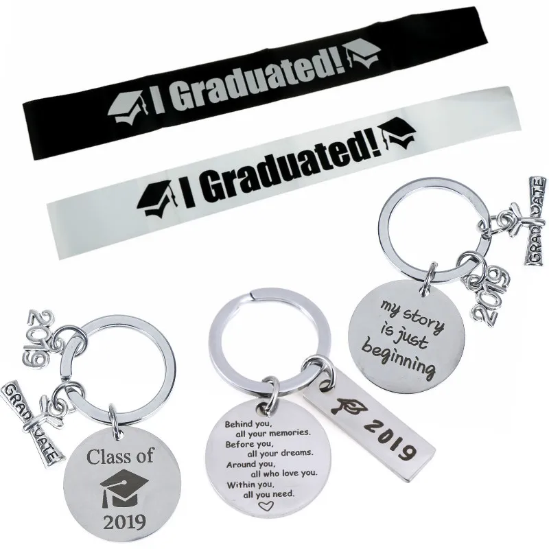 Black White I Graduated Satin Sash Single Sided Graduate High School Celebration Party Photo booth Props Party Supplies Gift