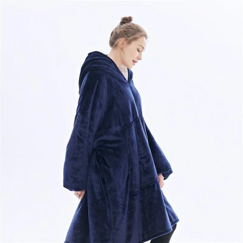 Женская теплая толстовка ленивое одеяло Фланелевое с капюшоном Карманный халат пуловер Толстовка Xm