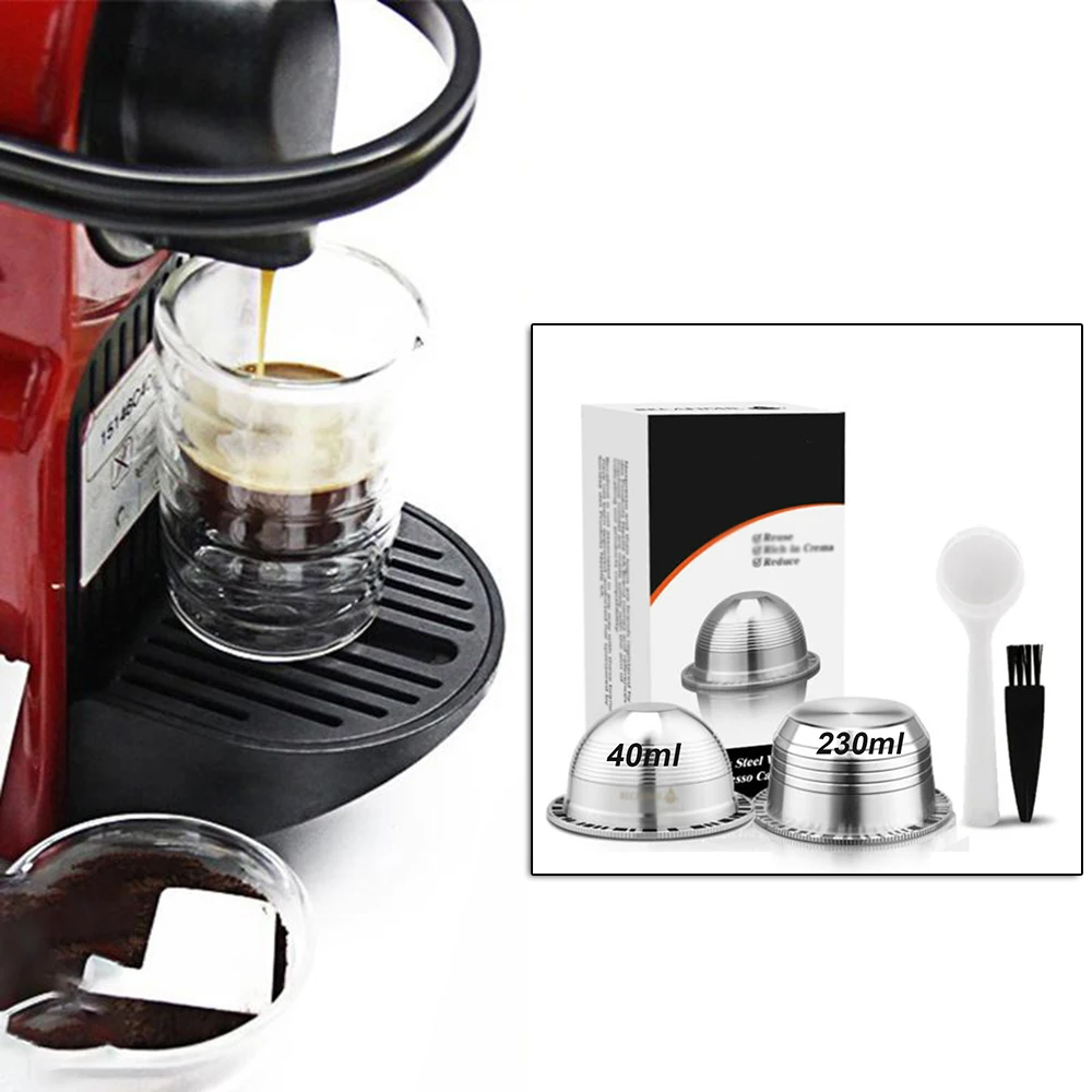 2*Coffee Capsules+1*Spoon+1*Brush Reusable Refillable Coffee Pod For Nespresso Vertuo ENV135BAE For Krups XN 9031