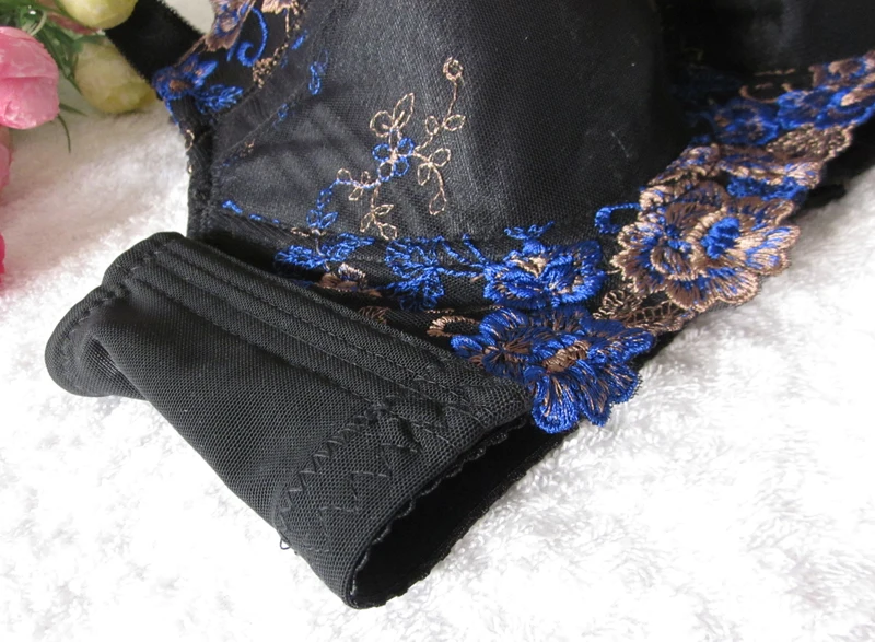 Женский бюстгальтер на косточках с глубоким покрытием, бюстгальтер с цветочной вышивкой размера плюс, бюстгальтер-минимайзер 34 36 38 40 42 44 46 48 B-H