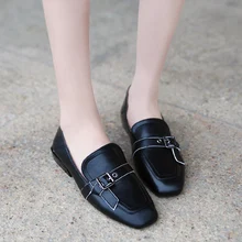 Женская обувь; сезон осень-весна; женская обувь на плоской подошве с квадратным носком без застежки; женская обувь на плоской подошве с закрытым носком и пряжкой Повседневные Лоферы oulyyyogo